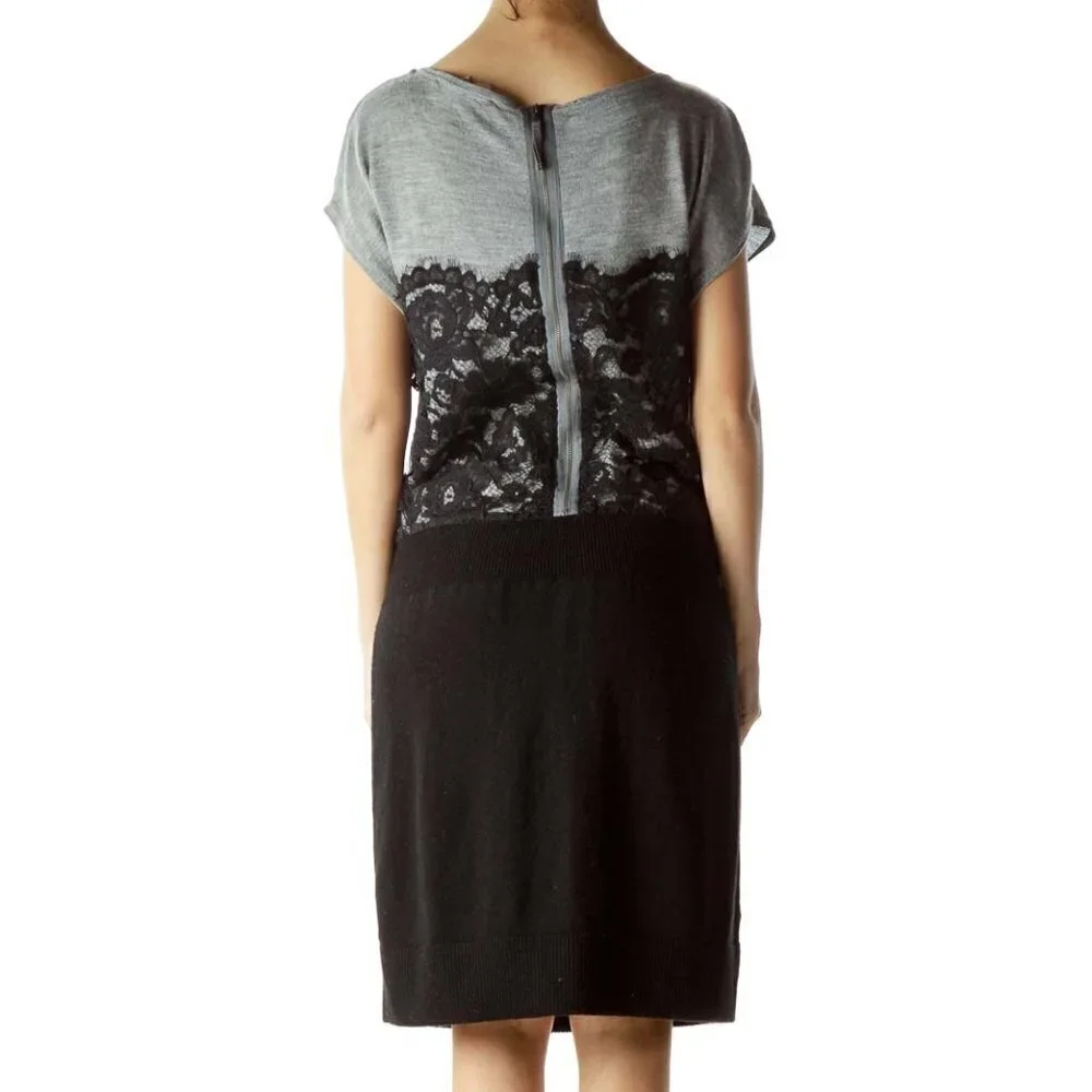 LOFT Gray Black Lace Knit Dress - Picture 3 of 3